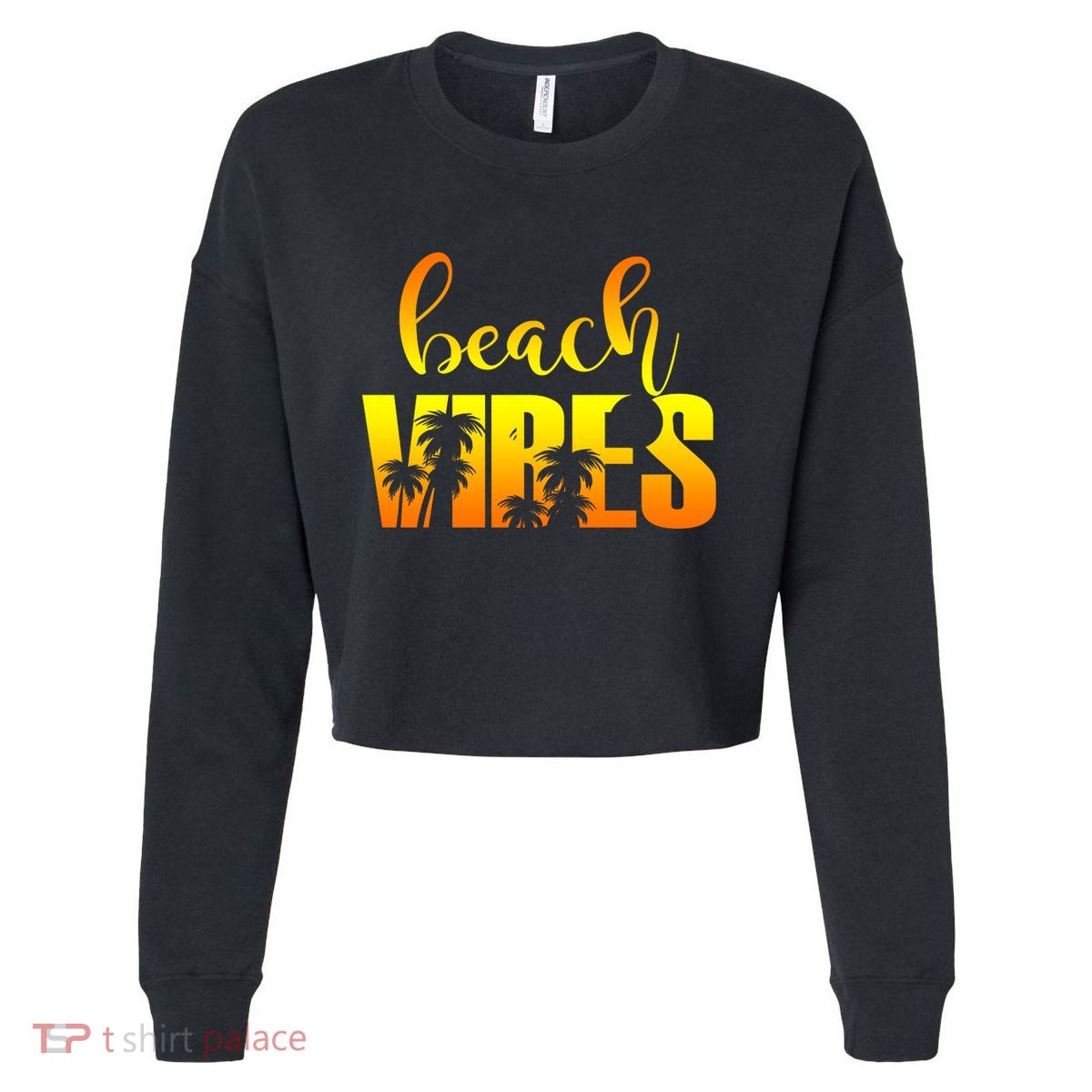 Beach Vibes Tropical Sunset Vacation Cropped Pullover Crew