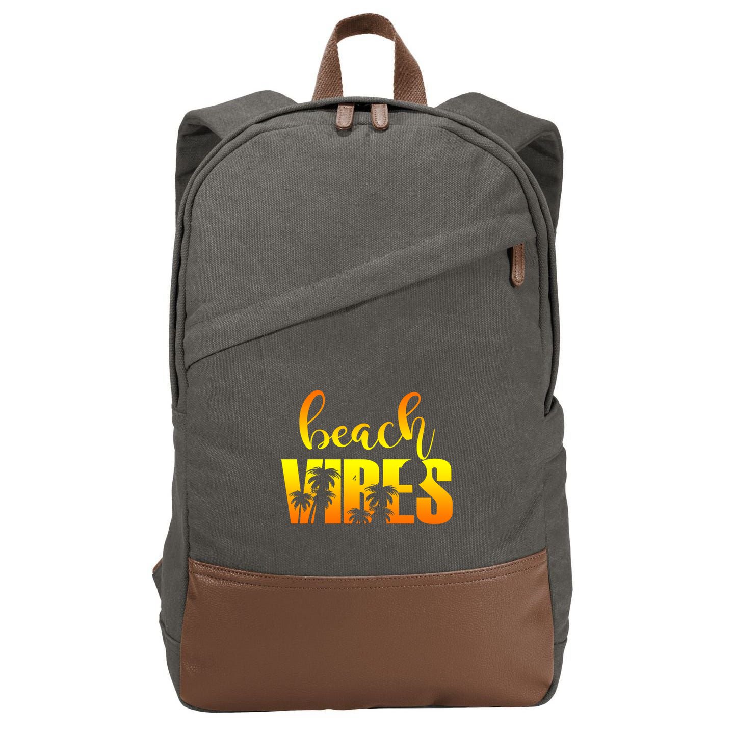 Beach Vibes Tropical Sunset Vacation Cotton Canvas Backpack
