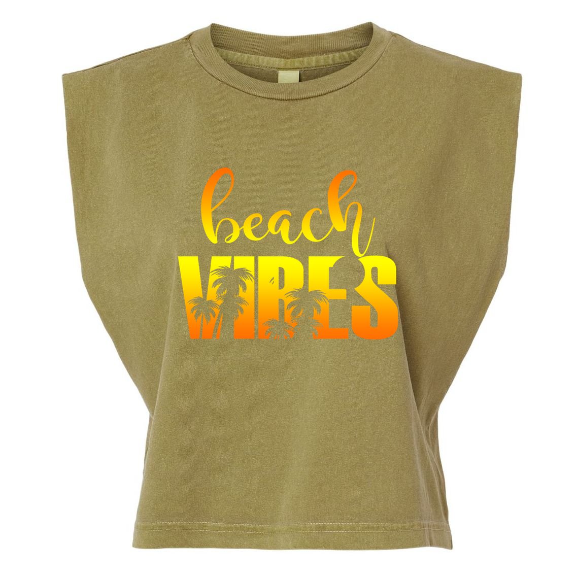 Beach Vibes Tropical Sunset Vacation Garment-Dyed Women's Muscle Tee
