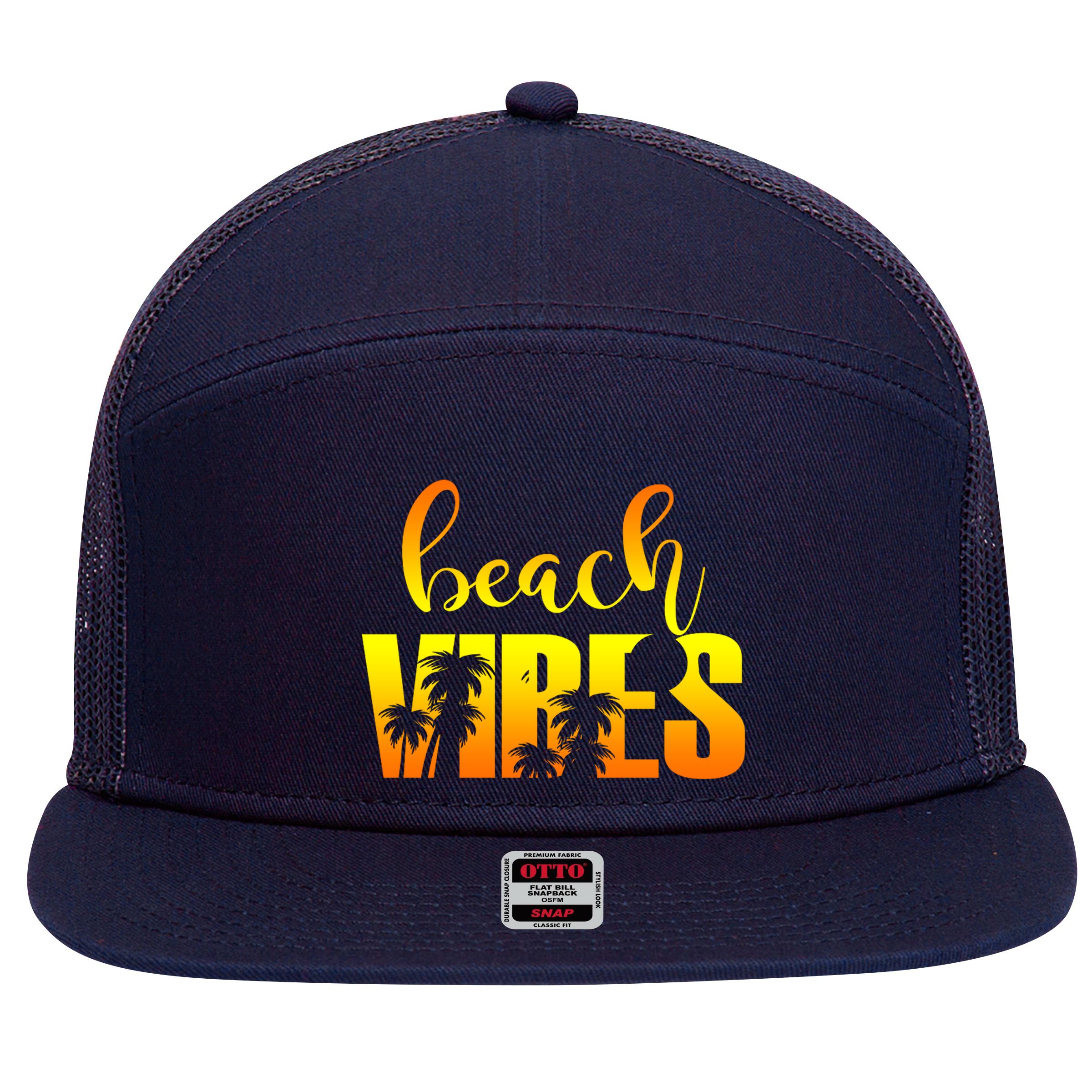 Beach Vibes Tropical Sunset Vacation 7 Panel Mesh Trucker Snapback Hat
