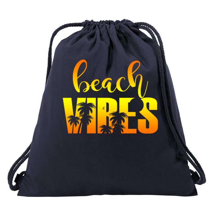 Beach Vibes Tropical Sunset Vacation Drawstring Bag