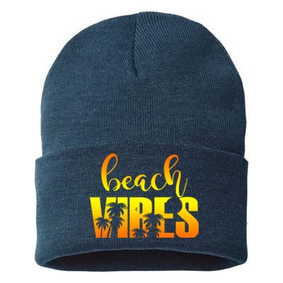 Beach Vibes Tropical Sunset Vacation Sustainable Knit Beanie