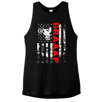 Braaap Vintage Usa American Flag Ladies PosiCharge Tri-Blend Wicking Tank