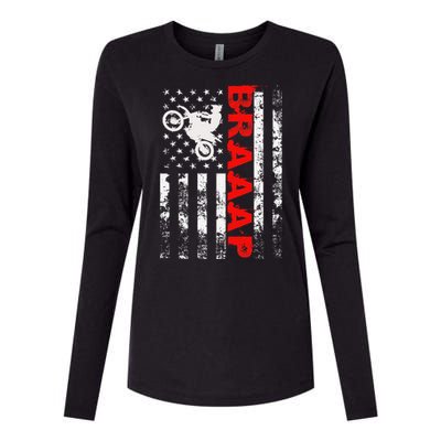 Braaap Vintage Usa American Flag Womens Cotton Relaxed Long Sleeve T-Shirt