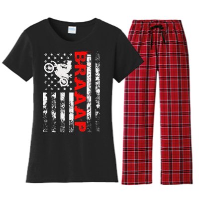 Braaap Vintage Usa American Flag Women's Flannel Pajama Set