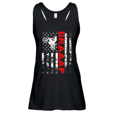 Braaap Vintage Usa American Flag Ladies Essential Flowy Tank