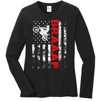 Braaap Vintage Usa American Flag Ladies Long Sleeve Shirt