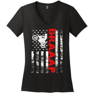 Braaap Vintage Usa American Flag Women's V-Neck T-Shirt