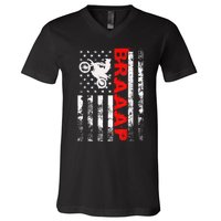 Braaap Vintage USA American Flag Tee Short Sleeve V-Neck T-Shirt