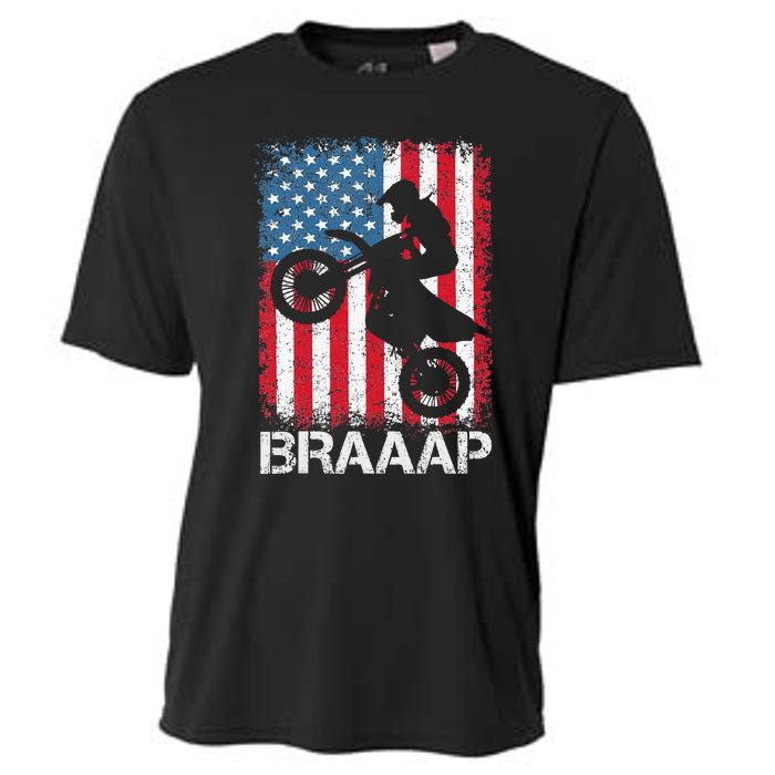 Braaap Vintage Usa American Flag Motocross Dirt Bike Cooling Performance Crew T-Shirt