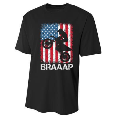 Braaap Vintage Usa American Flag Motocross Dirt Bike Performance Sprint T-Shirt