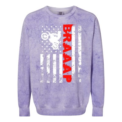 Braaap Vintage USA American Flag Dirt Bike Hoodie Colorblast Crewneck Sweatshirt