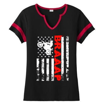 Braaap Vintage USA American Flag Dirt Bike Hoodie Ladies Halftime Notch Neck Tee