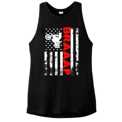 Braaap Vintage USA American Flag Dirt Bike Hoodie Ladies PosiCharge Tri-Blend Wicking Tank