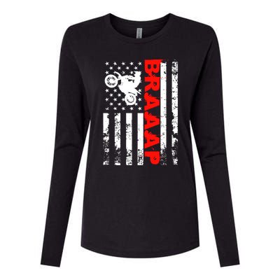 Braaap Vintage USA American Flag Dirt Bike Hoodie Womens Cotton Relaxed Long Sleeve T-Shirt