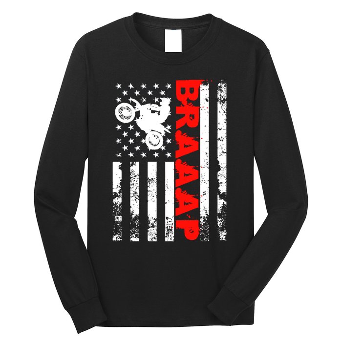 Braaap Vintage USA American Flag Dirt Bike Hoodie Long Sleeve Shirt