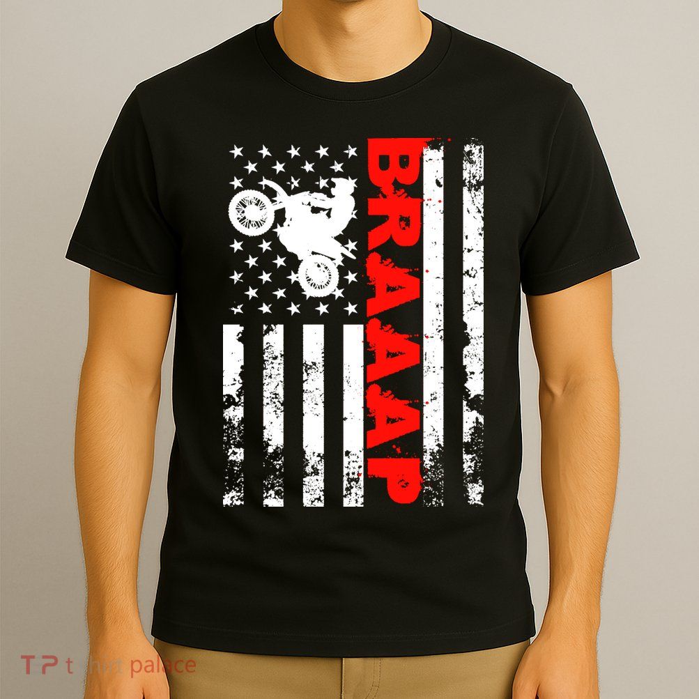Braaap Vintage USA American Flag Dirt Bike Hoodie T-Shirt