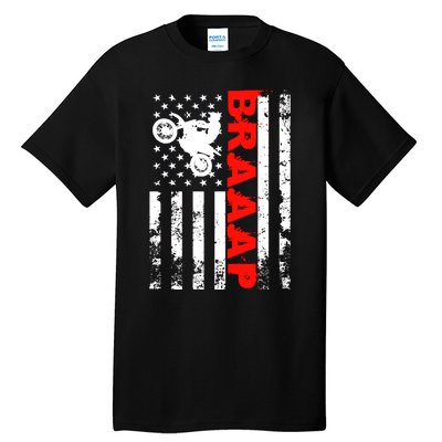 Braaap Vintage USA American Flag Dirt Bike Hoodie Tall T-Shirt