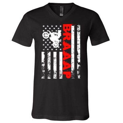 Braaap Vintage USA American Flag Dirt Bike Hoodie V-Neck T-Shirt