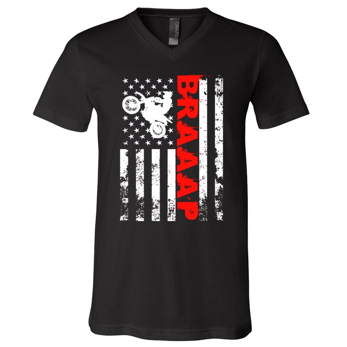 Braaap Vintage USA American Flag Dirt Bike Hoodie V-Neck T-Shirt