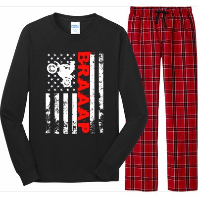 Braaap Vintage USA American Flag Dirt Bike Hoodie Long Sleeve Pajama Set