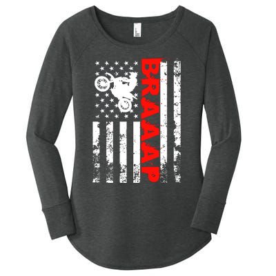 Braaap Vintage USA American Flag Dirt Bike Hoodie Women's Perfect Tri Tunic Long Sleeve Shirt