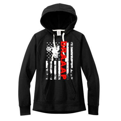 Braaap Vintage USA American Flag Dirt Bike Hoodie Women's Fleece Hoodie