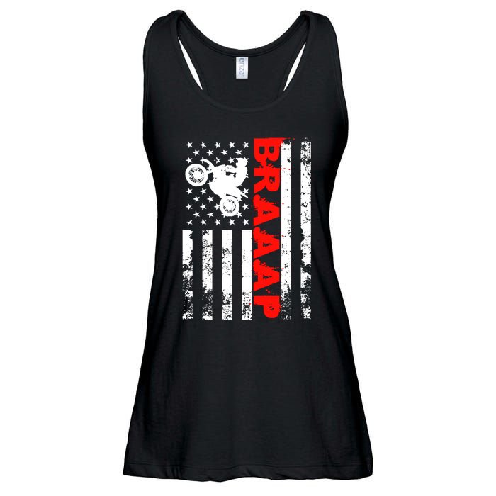 Braaap Vintage USA American Flag Dirt Bike Hoodie Ladies Essential Flowy Tank