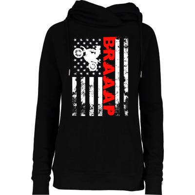 Braaap Vintage USA American Flag Dirt Bike Hoodie Womens Funnel Neck Pullover Hood