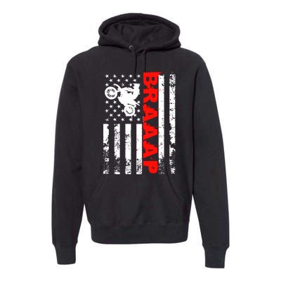 Braaap Vintage USA American Flag Dirt Bike Hoodie Premium Hoodie