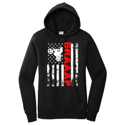 Braaap Vintage USA American Flag Dirt Bike Hoodie Women's Pullover Hoodie