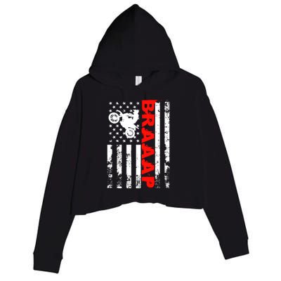 Braaap Vintage USA American Flag Dirt Bike Hoodie Crop Fleece Hoodie