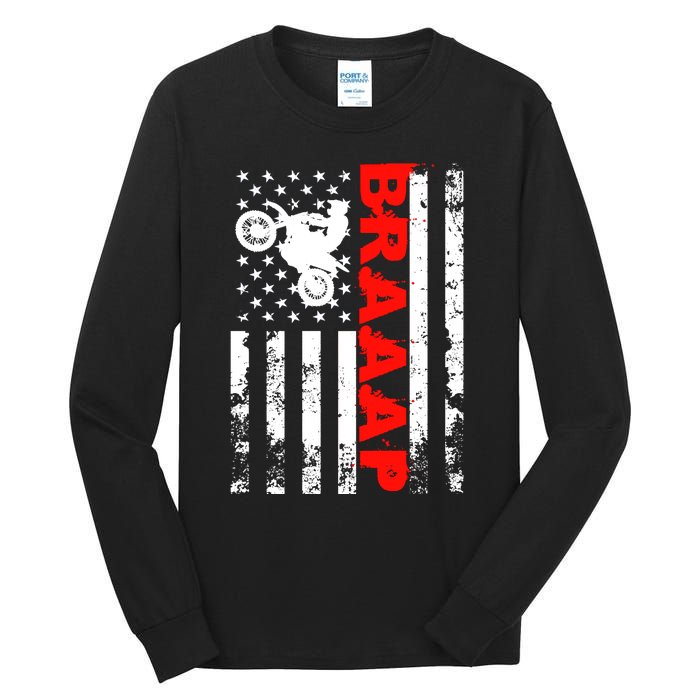 Braaap Vintage USA American Flag Dirt Bike Hoodie Tall Long Sleeve T-Shirt