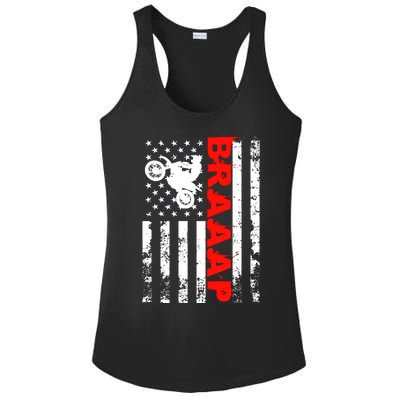 Braaap Vintage USA American Flag Dirt Bike Hoodie Ladies PosiCharge Competitor Racerback Tank