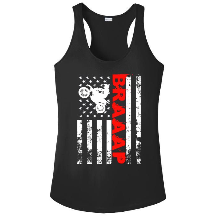 Braaap Vintage USA American Flag Dirt Bike Hoodie Ladies PosiCharge Competitor Racerback Tank