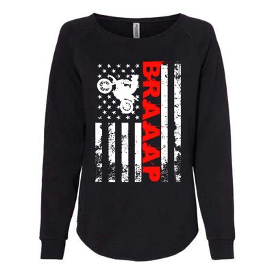 Braaap Vintage USA American Flag Dirt Bike Hoodie Womens California Wash Sweatshirt