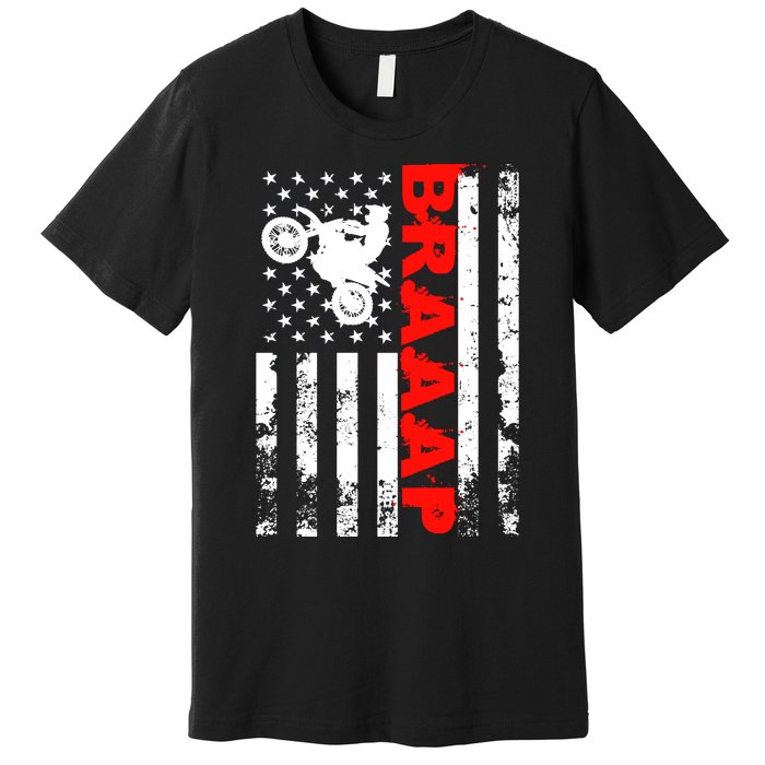 Braaap Vintage USA American Flag Dirt Bike Hoodie Premium T-Shirt