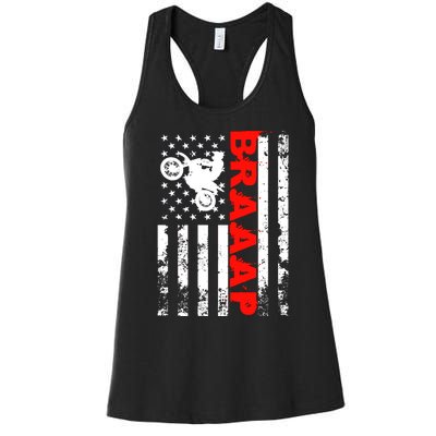 Braaap Vintage USA American Flag Dirt Bike Hoodie Women's Racerback Tank