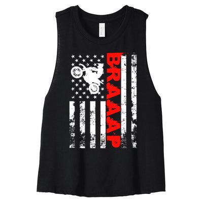 Braaap Vintage USA American Flag Dirt Bike Hoodie Women's Racerback Cropped Tank