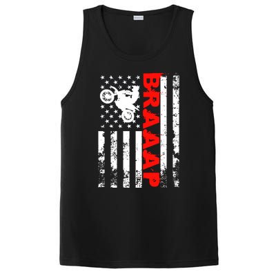 Braaap Vintage USA American Flag Dirt Bike Hoodie PosiCharge Competitor Tank