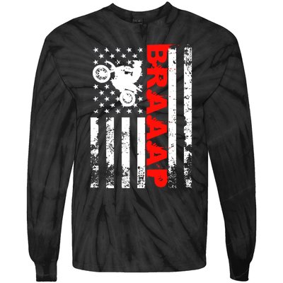 Braaap Vintage USA American Flag Dirt Bike Hoodie Tie-Dye Long Sleeve Shirt