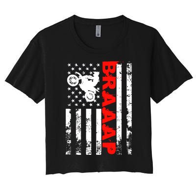 Braaap Vintage USA American Flag Dirt Bike Hoodie Women's Crop Top Tee