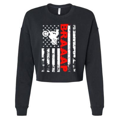 Braaap Vintage USA American Flag Dirt Bike Hoodie Cropped Pullover Crew