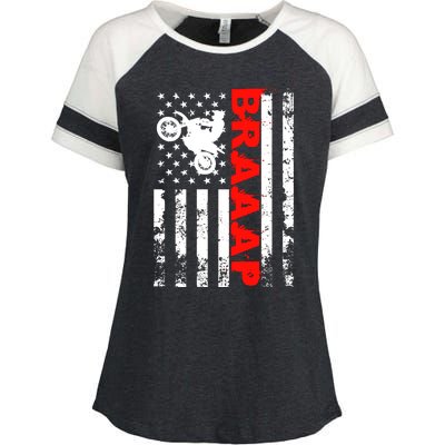 Braaap Vintage USA American Flag Dirt Bike Hoodie Enza Ladies Jersey Colorblock Tee