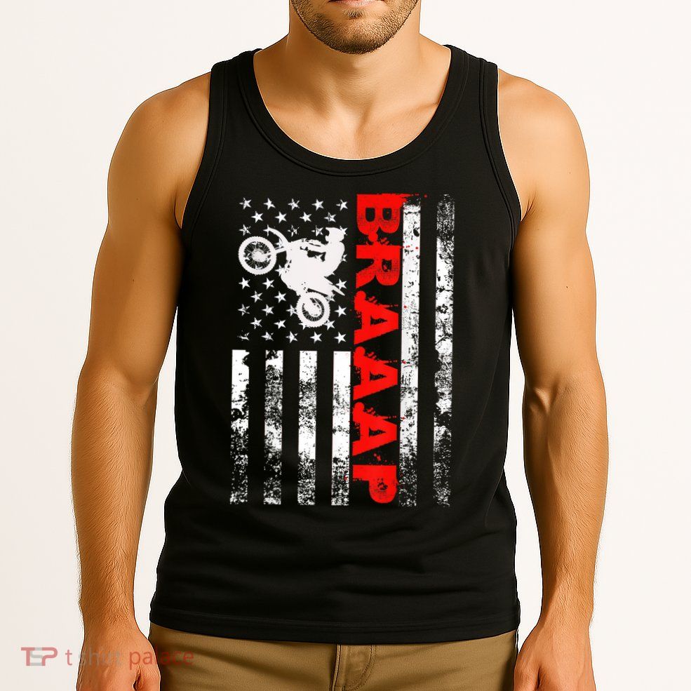 Braaap Vintage Usa American Flag Short Sleeve Tank Top
