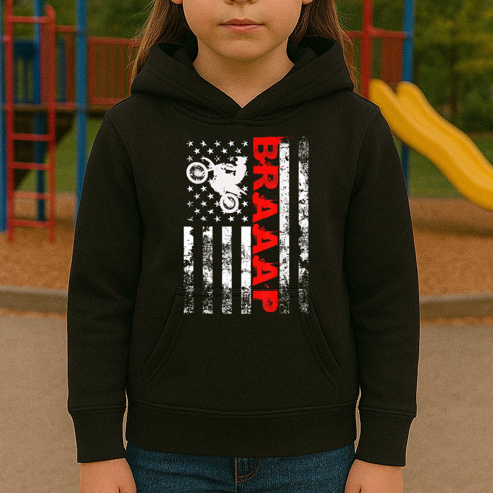 Braaap Vintage Usa American Flag Short Sleeve Kids Hoodie