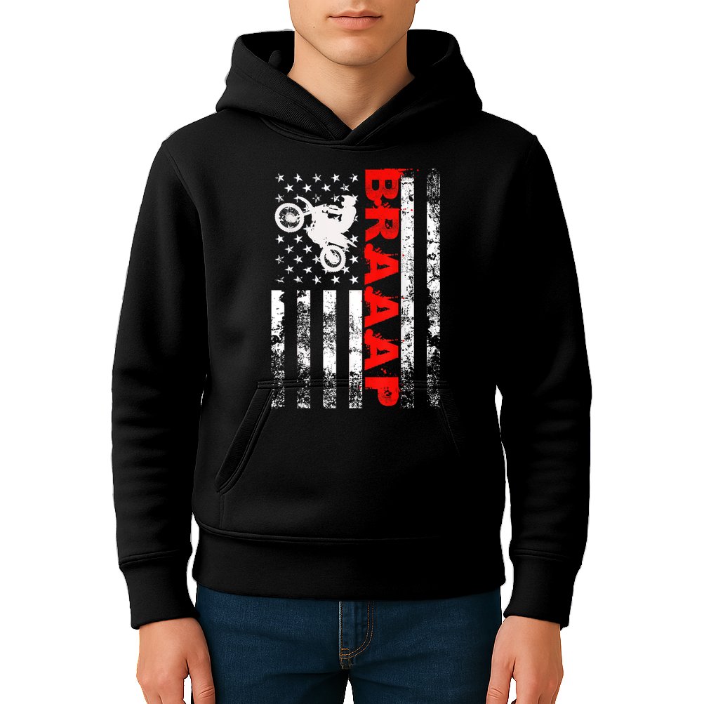 Braaap Vintage Usa American Flag Short Sleeve Kids Hoodie