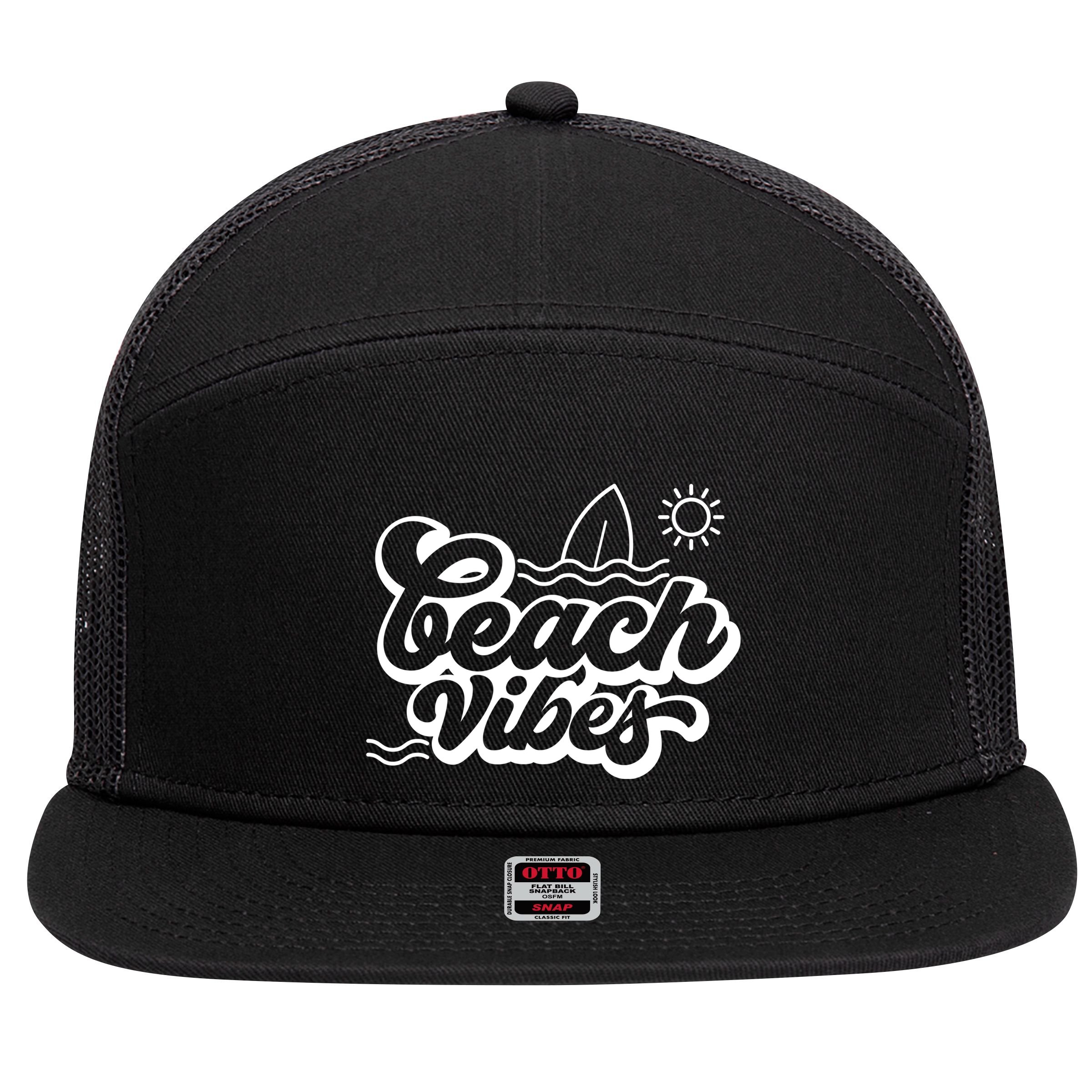 Beach Vibes Vacation Tropical 7 Panel Mesh Trucker Snapback Hat