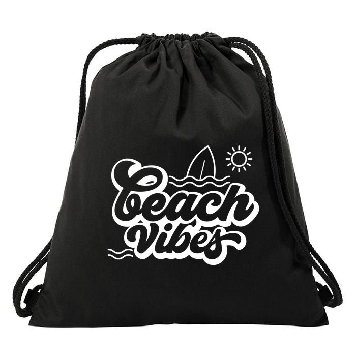 Beach Vibes Vacation Tropical Drawstring Bag
