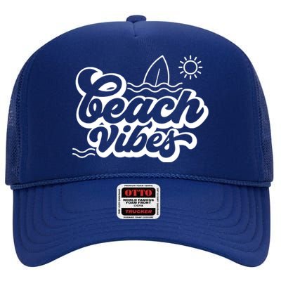 Beach Vibes Vacation Tropical High Crown Mesh Back Trucker Hat